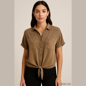 Women's Tan Button-Up Top